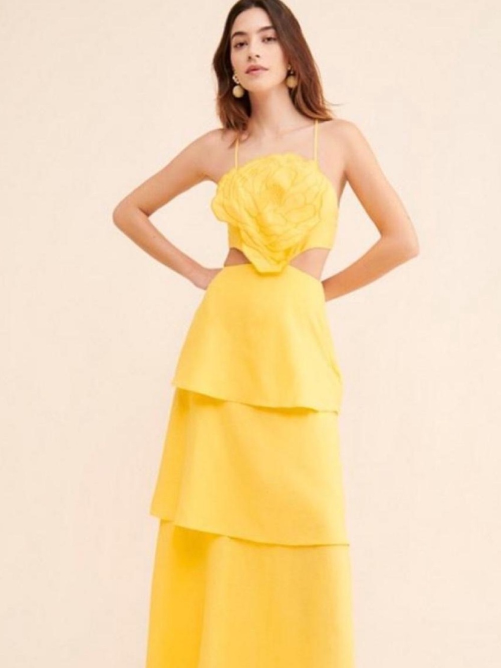 Farm Rio Yellow Floral Tiered Maxi Dress